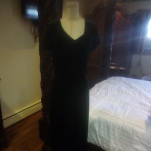 ELEGANT REGGII GREEN SHORT SLEEVE VELVET FULLY LINED GOWN
